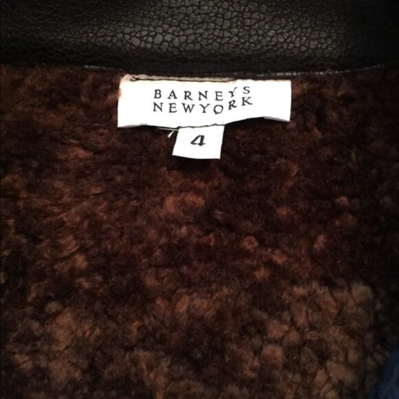 BARNEYS NY JACKET BLUE TEXTURED FAUX FUR LINED COLLAR POCKETS Size 4 - Picture 8 of 8